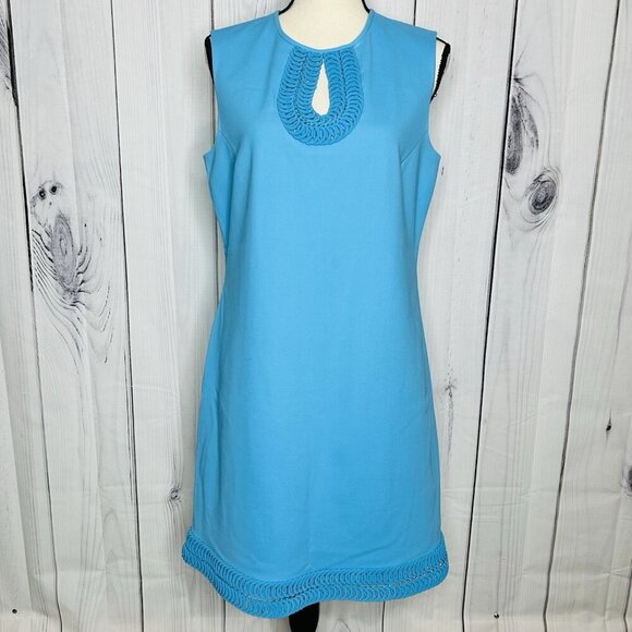 Raoul Dresses & Skirts - RAOUL Sheath Dress Sleeveless Sz US 10 Aqua Blue Detailed Neck and Hem